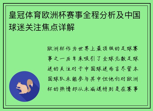 皇冠体育欧洲杯赛事全程分析及中国球迷关注焦点详解